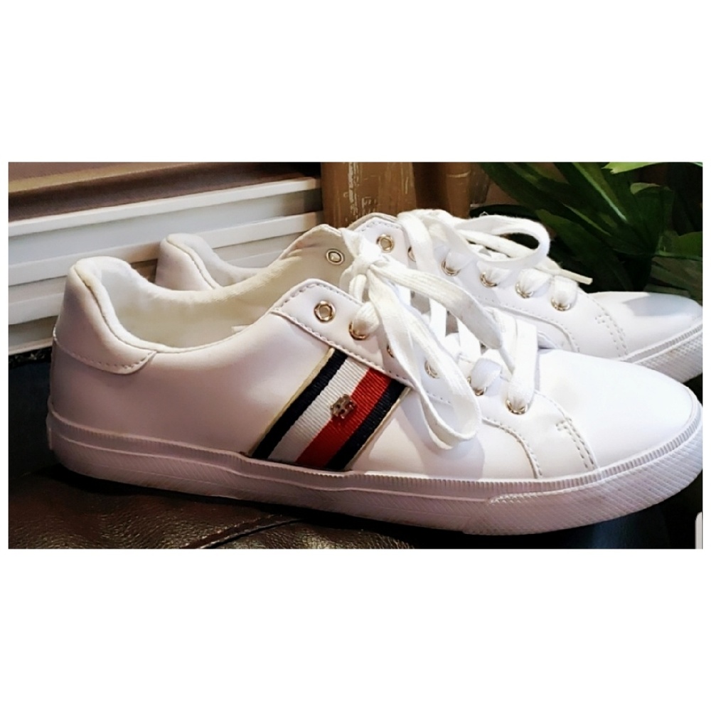 Mens Tommy Hilfiger Logo Leather White Sneakers